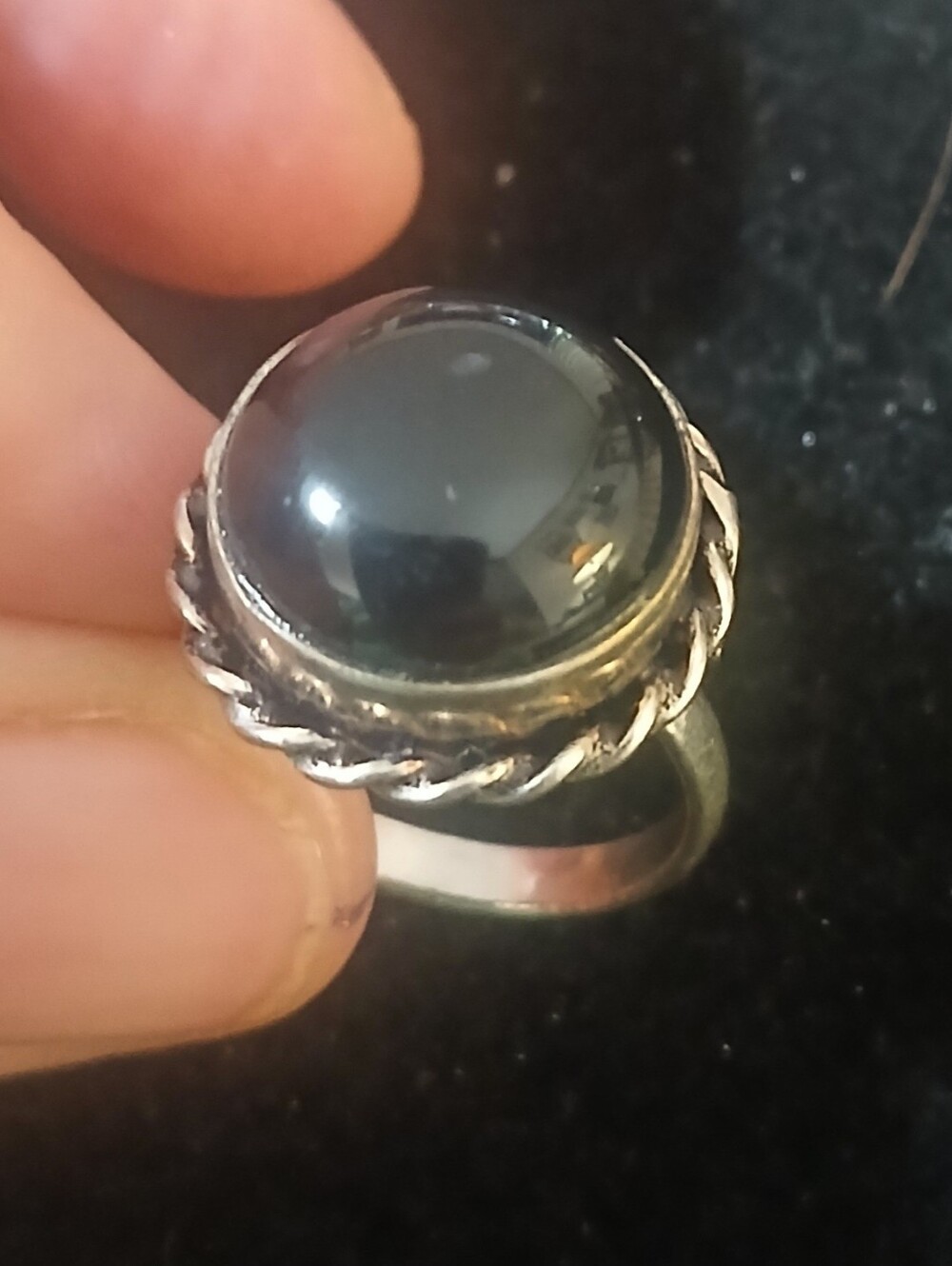 Sterling Silver Black Onyx Cabochon Ring